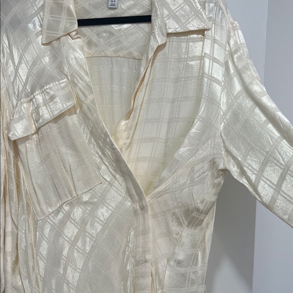 Topshop Cream Plaid Button Down Shirt - Picture 3 of 3